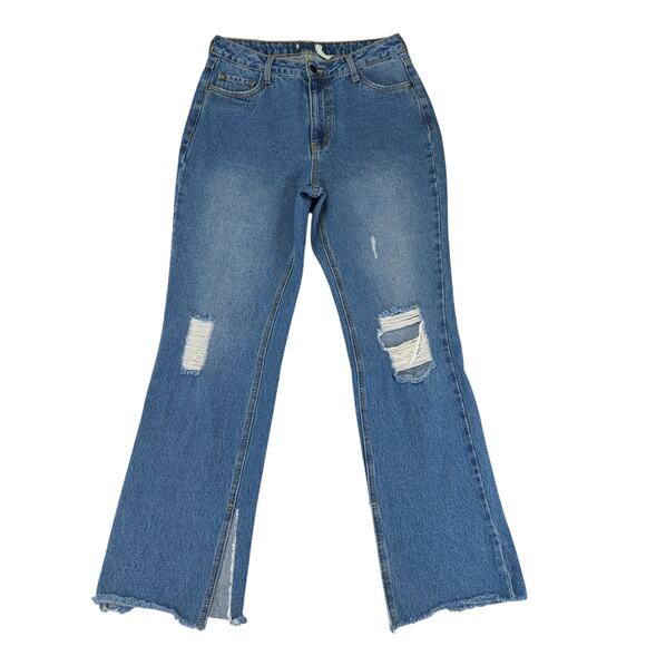 Avec Les Filles Distressed High-rise Jeans Boot Cut Women's 29 Rigid Split Hem - Picture 1 of 8